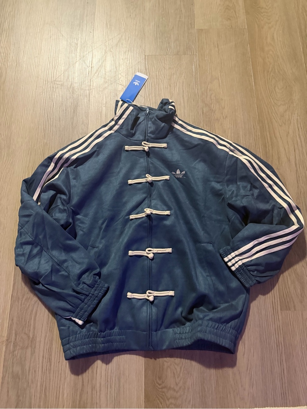 adidas Navy Blue Jacket with Light Pink Stripes